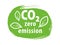 CO2. Zero emission icon logo for climate change and green energy campaign. Eco green friendly sticker on grunge background for bet