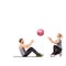 Coach, man and woman with gym ball for fitness in studio, body wellness and support. Sports workout, fit girl and