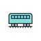 Coach on rails, train wagon, subway flat color line icon.