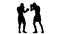 Coaching kick a turn of the body. Silhouette of boxers