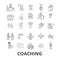 Coaching, sport coach, mentor, coach bus, life coach, training, trainer, whistle line icons. Editable strokes. Flat