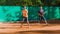 Coaching or teaching play tennis on a court outdoor. Training of professional sports players