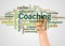 Coaching word cloud and hand with marker concept