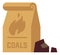 Coal bag icon. Paper sack package with fire fuel