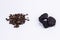 Coal and biomass pellet - white background.