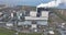 Coal and biomass power station, electrical power generation at Eemshaven, The Netherlands. Aerial drone panorama view.