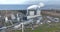 Coal and biomass power station, electrical power generation at Eemshaven, The Netherlands. Aerial drone panorama view