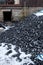 Coal coking mineral black background mound snow heating white