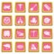 Coal mine icons set pink square vector