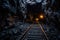 Coal mine tunnel, rails for coal transport. Generative AI