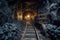Coal mine tunnel, rails for coal transport. Generative AI