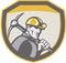 Coal Miner Hardhat Holding Pick Axe Shield Retro