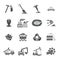 Coal mining equipment black icons set