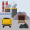 Coal mining,industrial facilities with spoil tip and with rail car vector illustration. Coal mining production industry