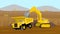 Coal mining operation loading into heavy truck in valley mining vector illustration