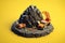 coal mining with pile of coals mount with circular style 3d low poly isometric illustration, generative AI