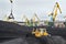 Coal Mountain, bulldozer, cargo cranes