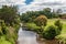 Coal River and Saint Johns church steeple, Richmond, Tasmania, Australia