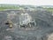 Coal Stock pile at mining port, aerial View