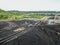 Coal Stock pile at mining port, aerial View