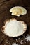 Coarse salt on a scallop shell