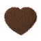 Coarsely ground coffee in heart shape on white background