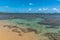 The coast along Malaekahana Beach in Oahu, Hawaii