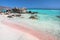 Coast of Crete island in Greece. Pink sand beach of famous Elafonisi