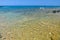 The coast of the Greek resort island of Crete on the background of the sea