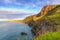 Coast with green grass nearby a carrick-rede-rob, Northern Ireland, UK.