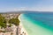 The coast of the island of Boracay. White beach and clear sea. Seascape with a beautiful coast in sunny weather.