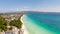 The coast of the island of Boracay. White beach and clear sea. Seascape with a beautiful coast in sunny weather.