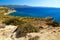 Coast of the island Rhodes, the Aegean sea, a beautiful Bay for swimming, view from above