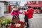 On the coast of Kadikoy, a couple buys red roses at the florist. Scenes of people in Istanbul on Valentine`s Day, Turkey