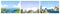 Coast with lighthouse, chinese mountains, rocky seascape, ocean. Set of realistic panoramic vector hand-drawn landscapes