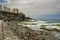 Coast line of Bajamar. Surf and big round stones. Canary Island, Tenerife, Spain