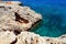 The coast of the Mediterranean Sea and the purest azure sea. Cyprus island. Marine background