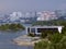 Coast of the Ob River in Novosibirsk with city houses