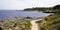 Coast pathway stone to access beach bay in Antibes Juan-les-Pins France header panoramic