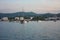 The coast of the port of eivissa at dusk with ibizen buildings