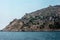 The coast of the sea. Beautiful cliffs over the blue . the wall of the fortress, the ancient city of Alanya, view from