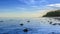 Coast stones, beach, sea, panorama, antiquity, film effect, view of the Gulf of Finland with the coast and the Baltic sea