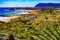 Coast view with camper rv camping on sea shore, Spain