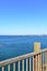 Coast with wooden viewpoint and cliff. Ribadeo, Spain.