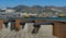 Coastal battery at observation deck on the embankment of Admiral Serebryakov. Three old iron cannons look to sea