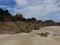 Coastal beach with rocks in low tide