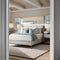 A coastal, beachfront bedroom with light, airy decor, seashell accents, and panoramic ocean views4