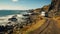 Coastal Bliss: Aerial View of Modern Motorhome by the Beach