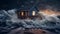 Coastal cabin endures dramatic ocean storm waves - AI-generated