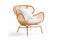 Coastal Chic: Rattan Lounge Chair with White Cushion on White Background